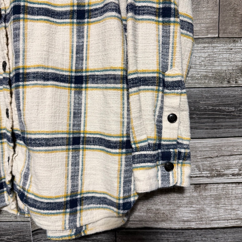 Madewell Oversized Flannel Shirt Jacket Shacket Women’s M Cream Plaid Button Up - Picture 5 of 8